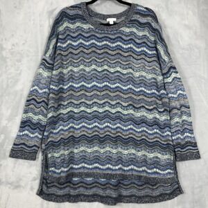 J. Jill‎ Size XL Printed Pullover Tunic Sweater Blue Cotton Blend Boho